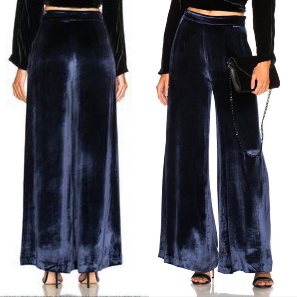 Fleur Du Mal Velour Wide Leg Pants In Navy